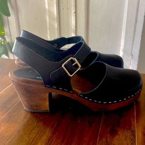 Lotta from Stockholm clogs - size 39, 8.5 US. Black on brown base.